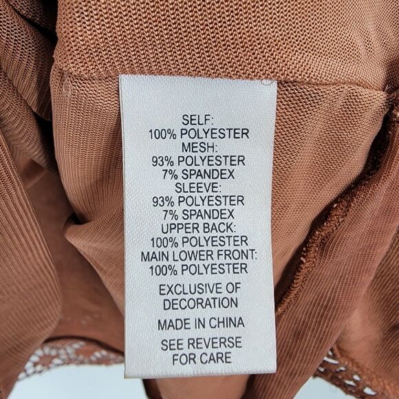 Cactus + Pearl Blouse Women's Large Cowl Neck Lace Overlay Brown - Picture 9 of 10